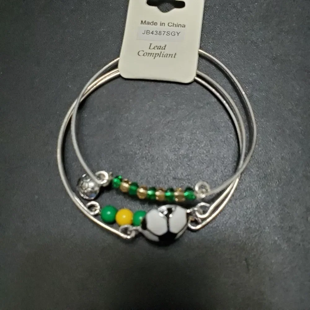Child's silver tone soccer three piece bracelet 7